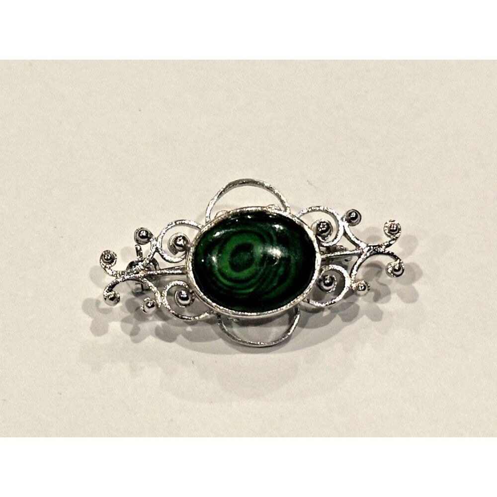 NF STERLING SILVER 925 FILIGREE GREEN ABLAONE SHELL 1.25" BAR PIN BROOCH EUC - Picture 7 of 10